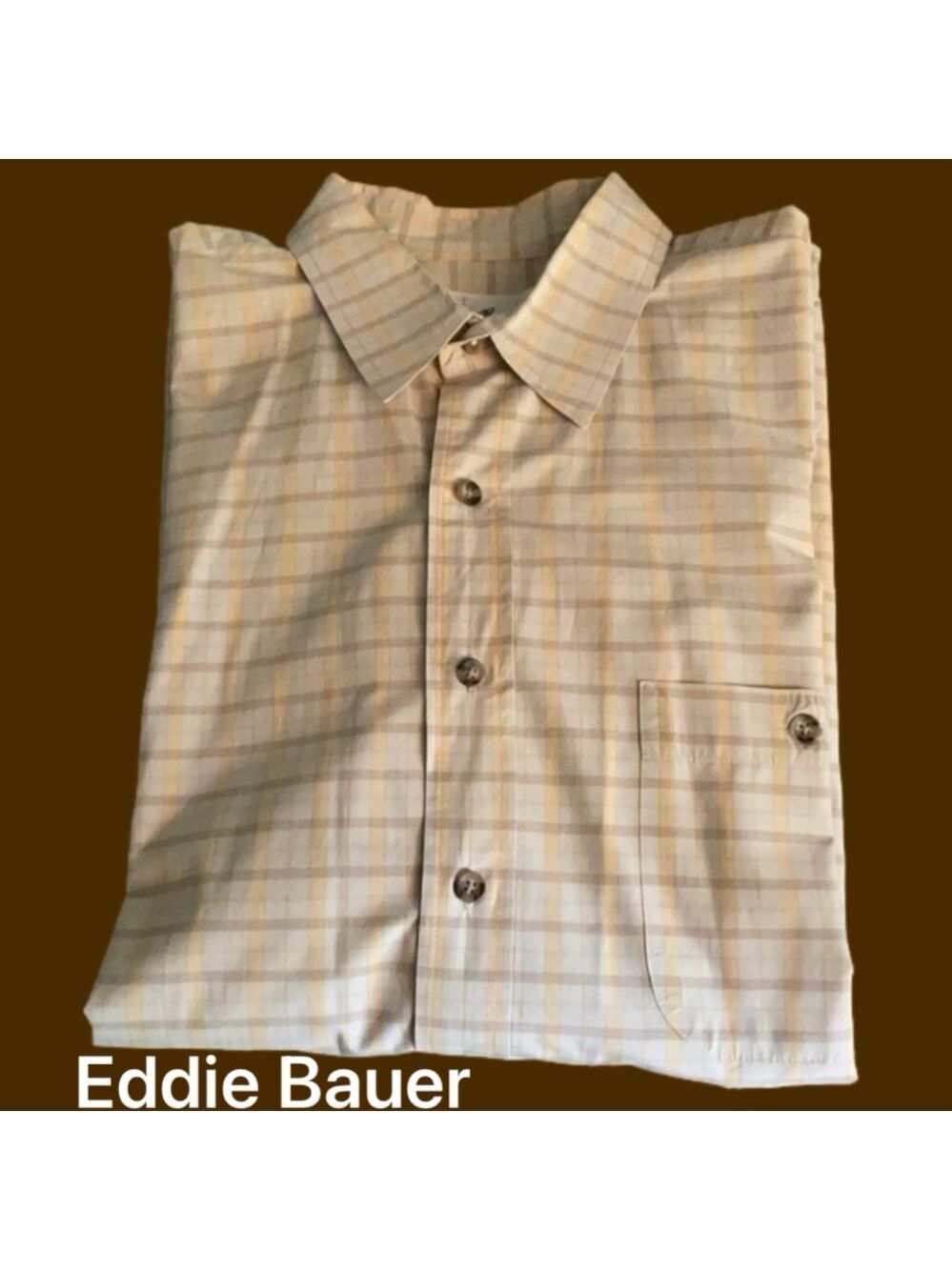 Eddie Bauer (XL) 100% Cotton Beige Plaid EUC